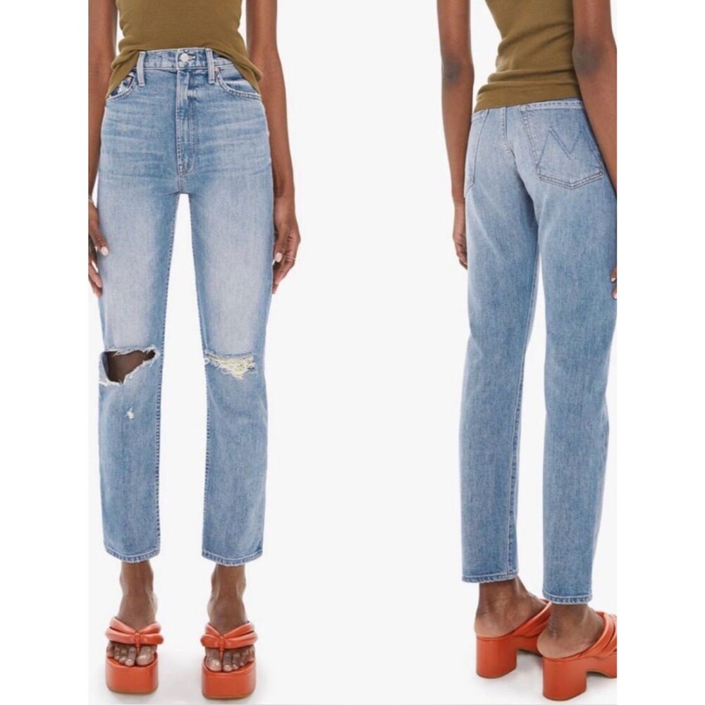Mother Superior High Waisted Rider Flood Distress Jeans Wild and Wicked size 28